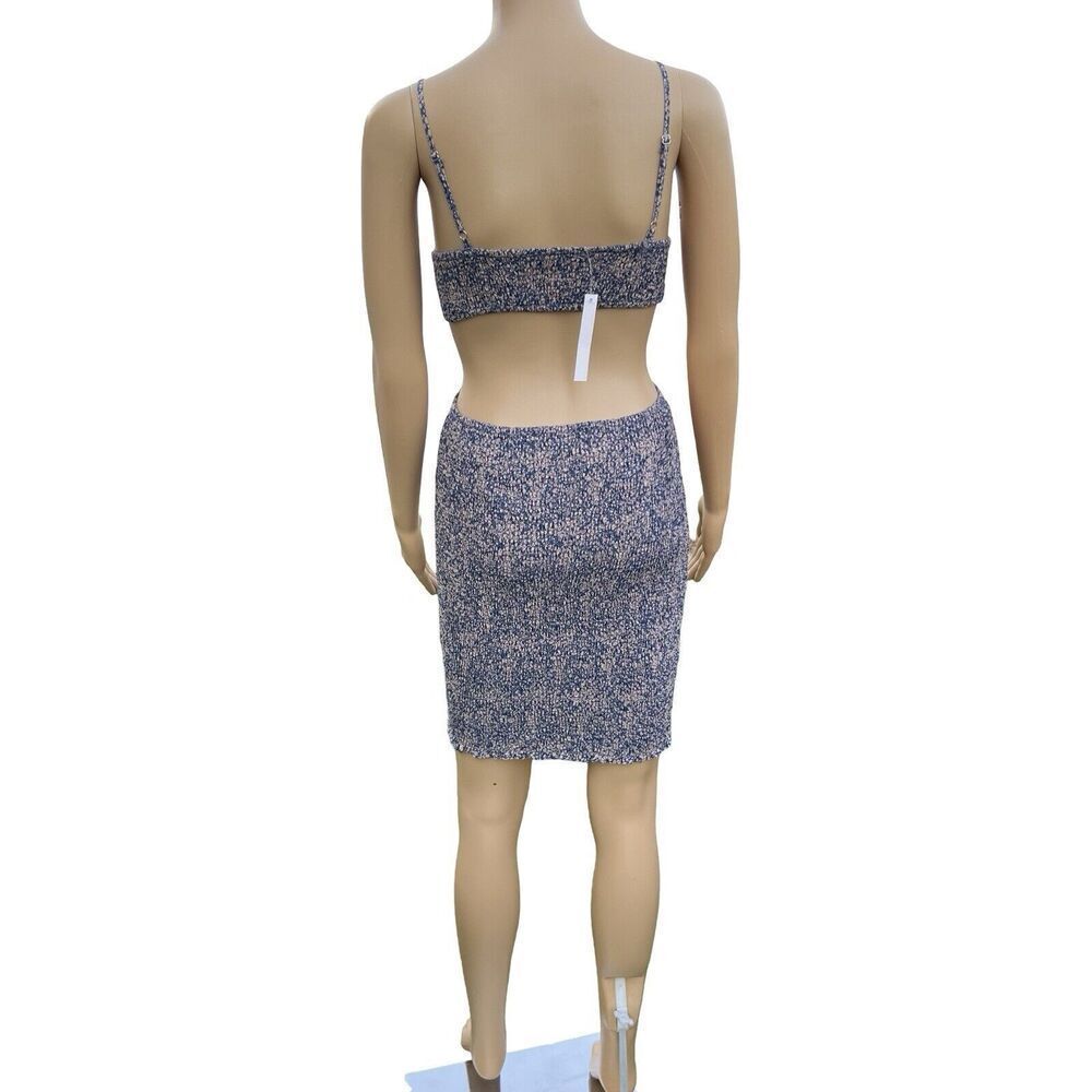 Blush BJ Women Floral V-Neck Spaghetti Strap Dress Summer Cut-Out Blue & Beige - Picture 10 of 11